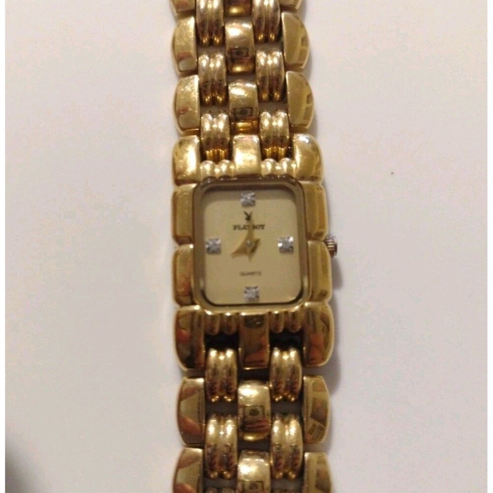 Vintage Playboy Gold Tone Time Force Swiss Watch Womens 20mm Quartz